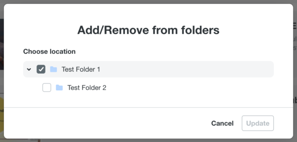 add and remove from folder window pop up